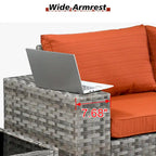 HOOOWOOO Set Sezionale Modulare da Esterno in Vimini a 9 Pezzi con Bracciolo Largo, Set con Braciere