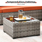 HOOOWOOO Set Sezionale Modulare da Esterno in Vimini a 9 Pezzi con Bracciolo Largo, Set con Braciere