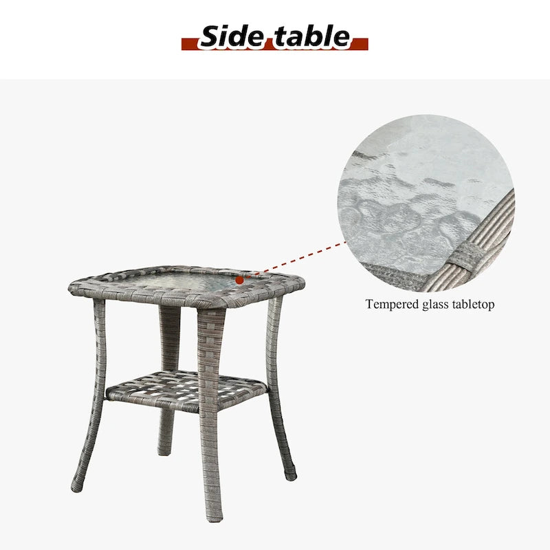 HOOOWOOO Set Sezionale Modulare da Esterno in Vimini a 9 Pezzi con Bracciolo Largo, Set con Braciere