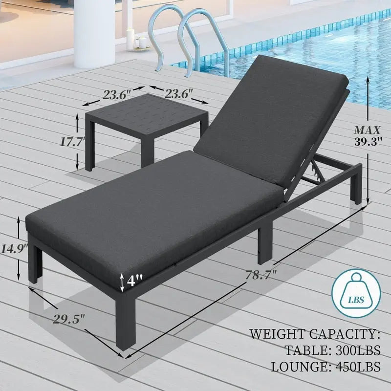 FINCATI Sdraio da esterni per patio in alluminio con tavolo e cuscino - N/D