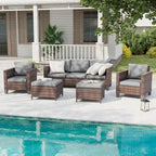 BONOSUKI Ensemble de canapés de patio 5 pièces en rotin marron pour extérieur