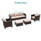 BONOSUKI Ensemble de canapés de patio 5 pièces en rotin marron pour extérieur