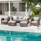 BONOSUKI Ensemble de canapés de patio 5 pièces en rotin marron pour extérieur