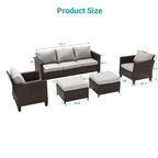 BONOSUKI Ensemble de canapés de patio 5 pièces en rotin marron pour extérieur
