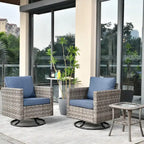 Set da 3 pezzi con sedia a dondolo girevole in vimini e tavolino OVIOS Patio
