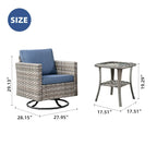 Set da 3 pezzi con sedia a dondolo girevole in vimini e tavolino OVIOS Patio
