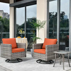 Set da 3 pezzi con sedia a dondolo girevole in vimini e tavolino OVIOS Patio