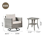 Set da 3 pezzi con sedia a dondolo girevole in vimini e tavolino OVIOS Patio