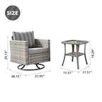 Set da 3 pezzi con sedia a dondolo girevole in vimini e tavolino OVIOS Patio