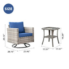 Set da 3 pezzi con sedia a dondolo girevole in vimini e tavolino OVIOS Patio