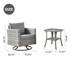Set da 3 pezzi con sedia a dondolo girevole in vimini e tavolino OVIOS Patio