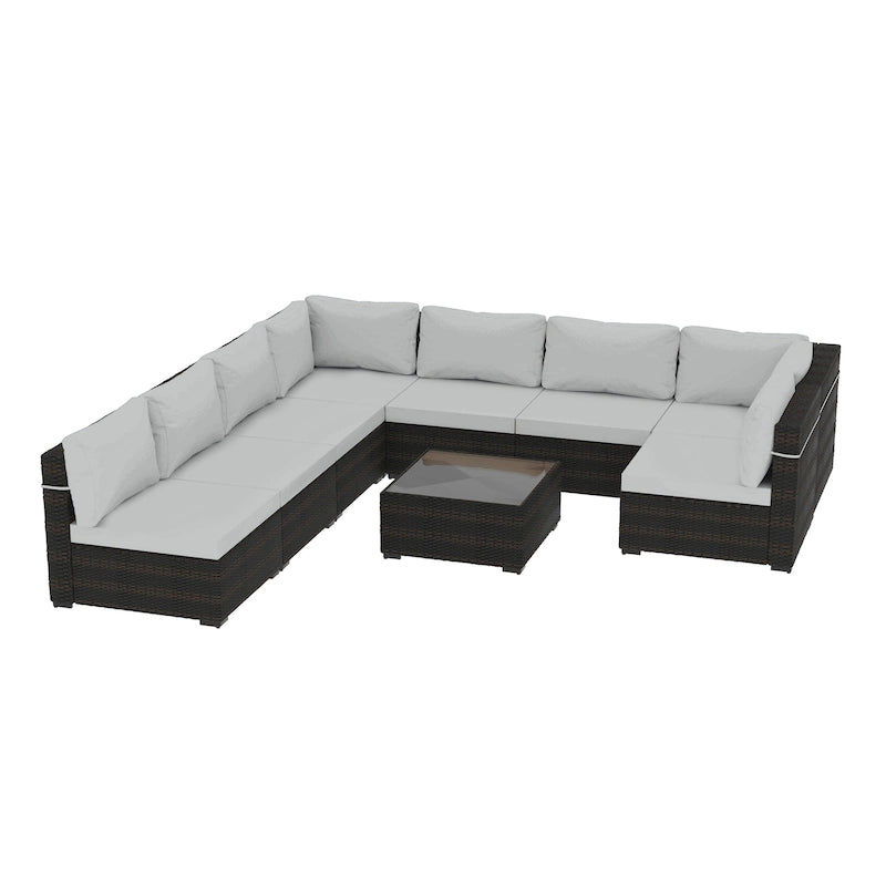 Set da conversazione per patio in vimini imbottito UPHA da 9 pezzi
