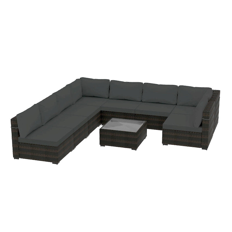 Set da conversazione per patio in vimini imbottito UPHA da 9 pezzi