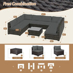 Set da conversazione per patio in vimini imbottito UPHA da 9 pezzi