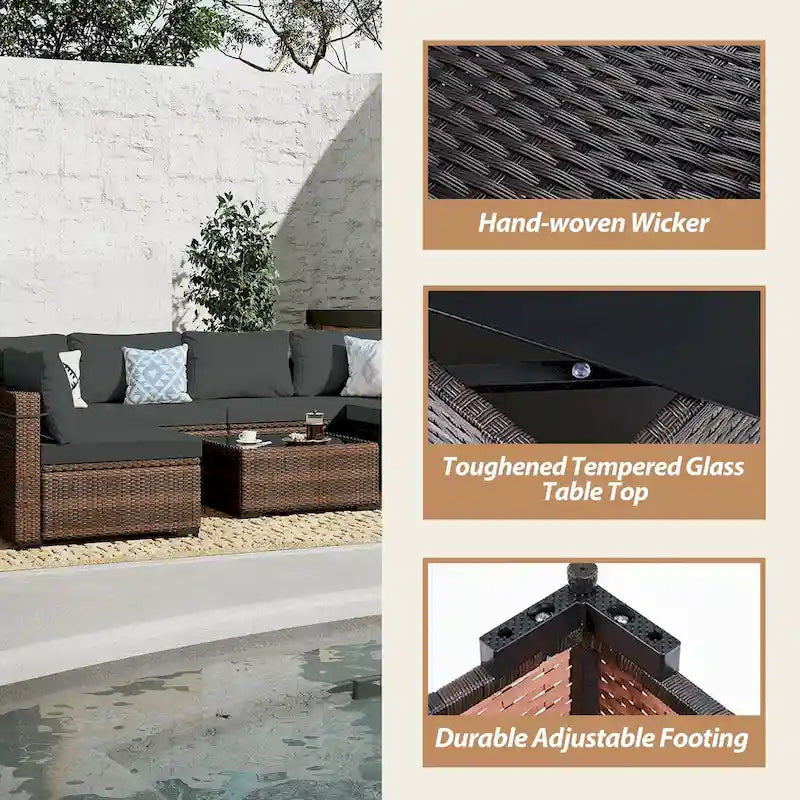 Set da conversazione per patio in vimini imbottito UPHA da 9 pezzi