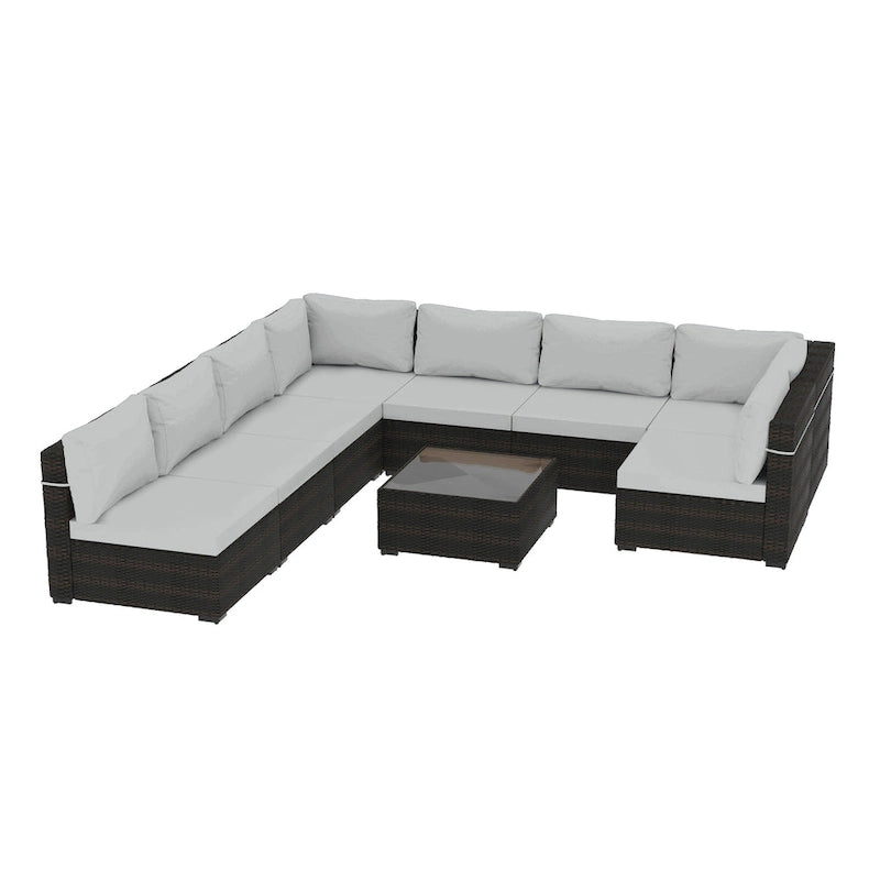Set da conversazione per patio in vimini imbottito UPHA da 9 pezzi