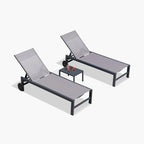 PURPLE LEAF Outdoor Mesh/Aluminum Chaise Lounge w/Wheels Textliene Fabric