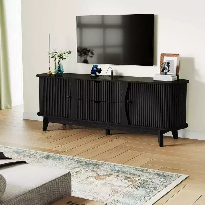 Mobile porta TV nero/marrone in stile Mid-Century con 2 cassetti, per 1 stanza