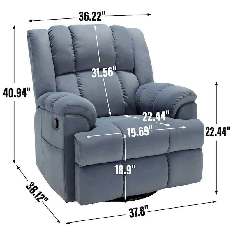 Poltrona reclinabile manuale oversize verde con funzione girevole, a dondolo e rivestimento in tessuto