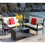 Set Divano Sezionale da Esterno a 4 Pezzi in Rattan Wicker con Contenitore Marrone