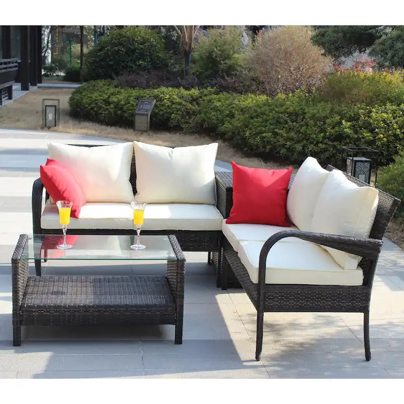 Set Divano Sezionale da Esterno a 4 Pezzi in Rattan Wicker con Contenitore Marrone