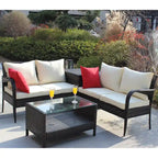 Set Divano Sezionale da Esterno a 4 Pezzi in Rattan Wicker con Contenitore Marrone