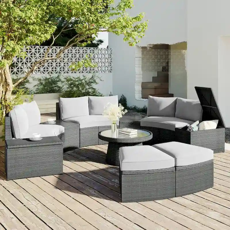 TOPMAX Set Divano da Esterno Sezionale Semicircolare a 10 Pezzi in Rattan per Patio
