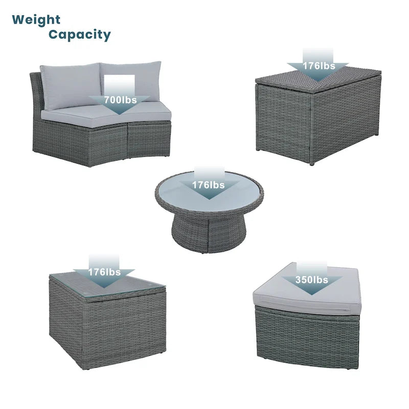 TOPMAX Set Divano da Esterno Sezionale Semicircolare a 10 Pezzi in Rattan per Patio