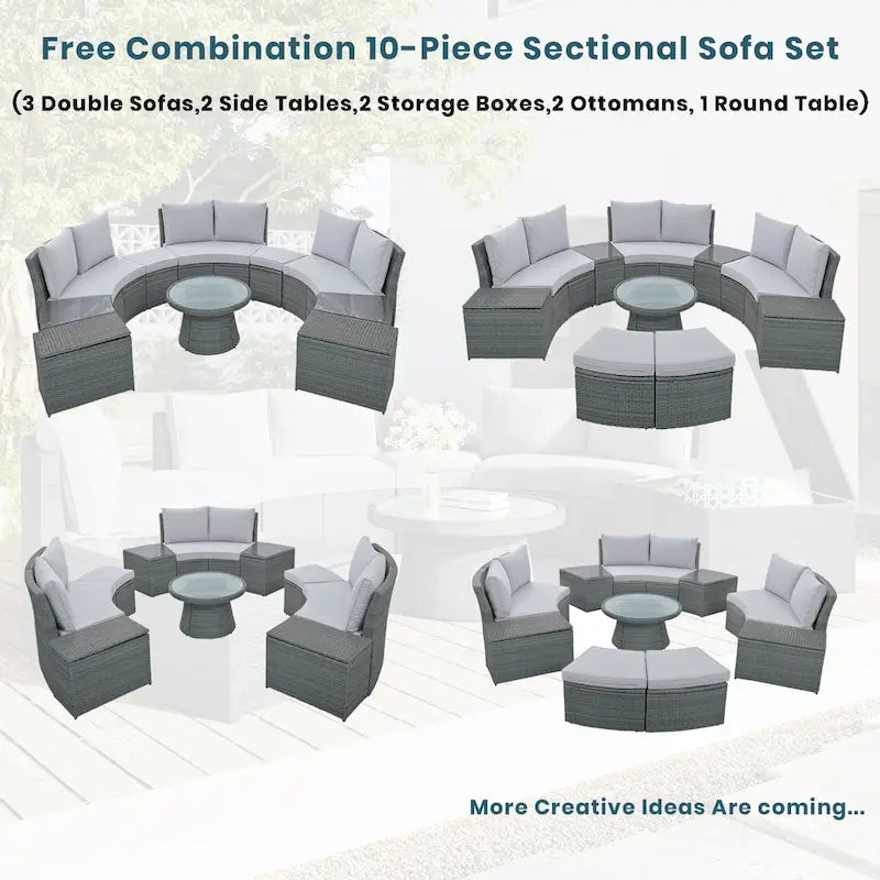TOPMAX Set Divano da Esterno Sezionale Semicircolare a 10 Pezzi in Rattan per Patio