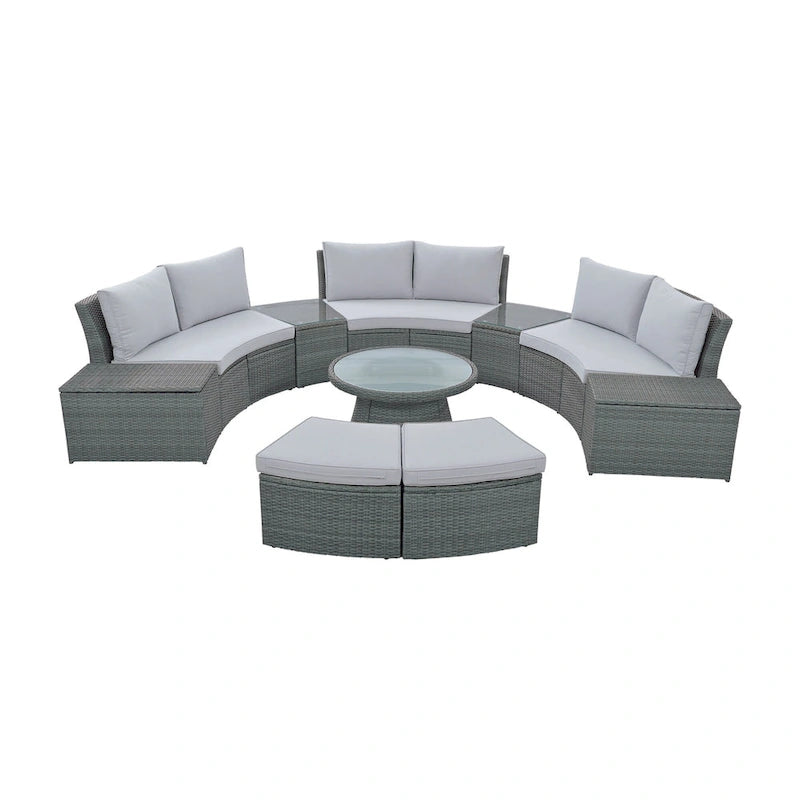 TOPMAX Set Divano da Esterno Sezionale Semicircolare a 10 Pezzi in Rattan per Patio