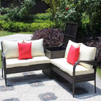 Set da divano componibile da esterni a 3 pezzi in vimini rattan con contenitore marrone