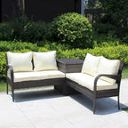 Set da divano componibile da esterni a 3 pezzi in vimini rattan con contenitore marrone