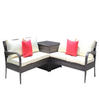 Set da divano componibile da esterni a 3 pezzi in vimini rattan con contenitore marrone