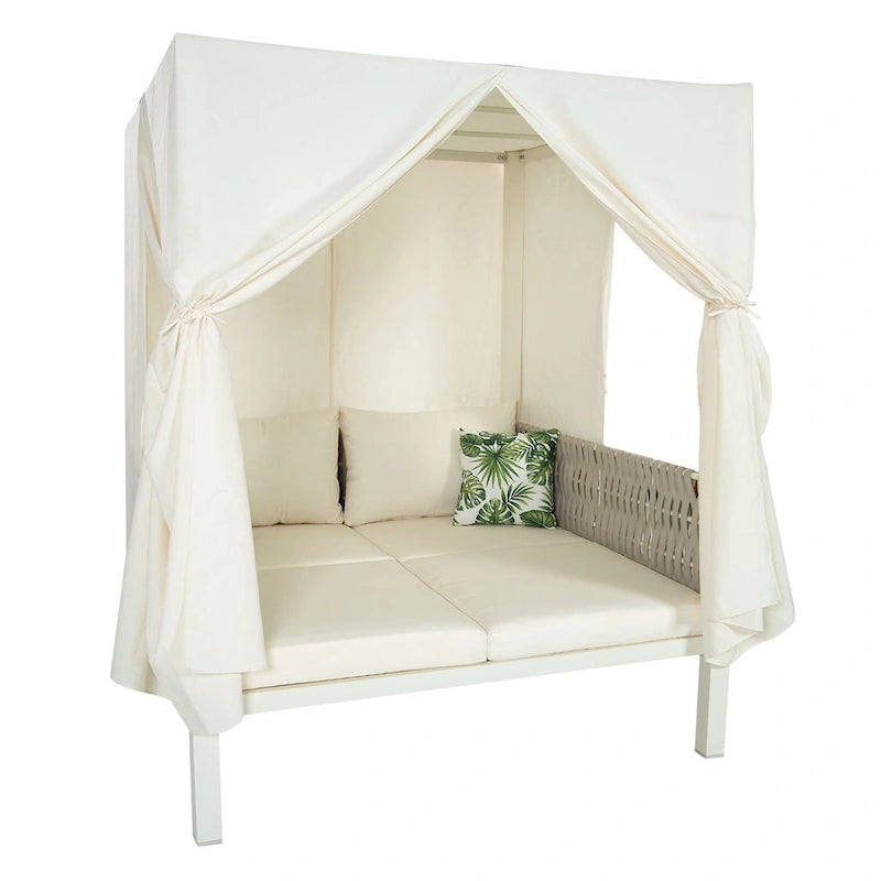 Lettino da esterni U_Style con tende, elevato comfort, adatto a molteplici scenari