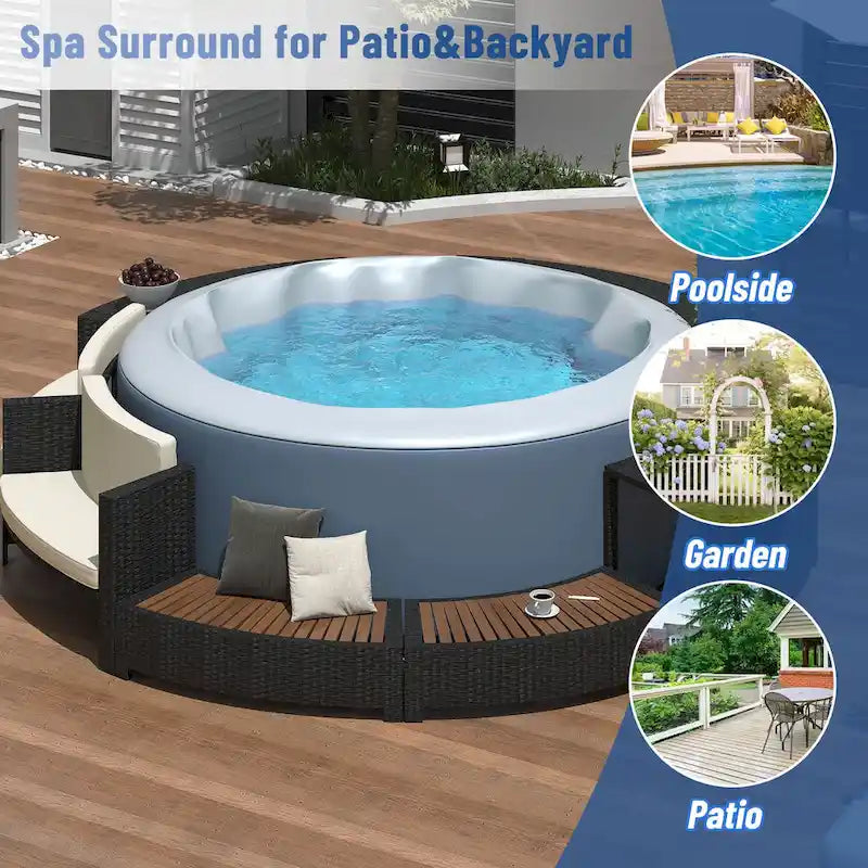 Divano in Rattan per Patio Spa Surround con Spazi Contenitori, Mini Divano e Comodi Cuscini per Patio, Giardino, Beige