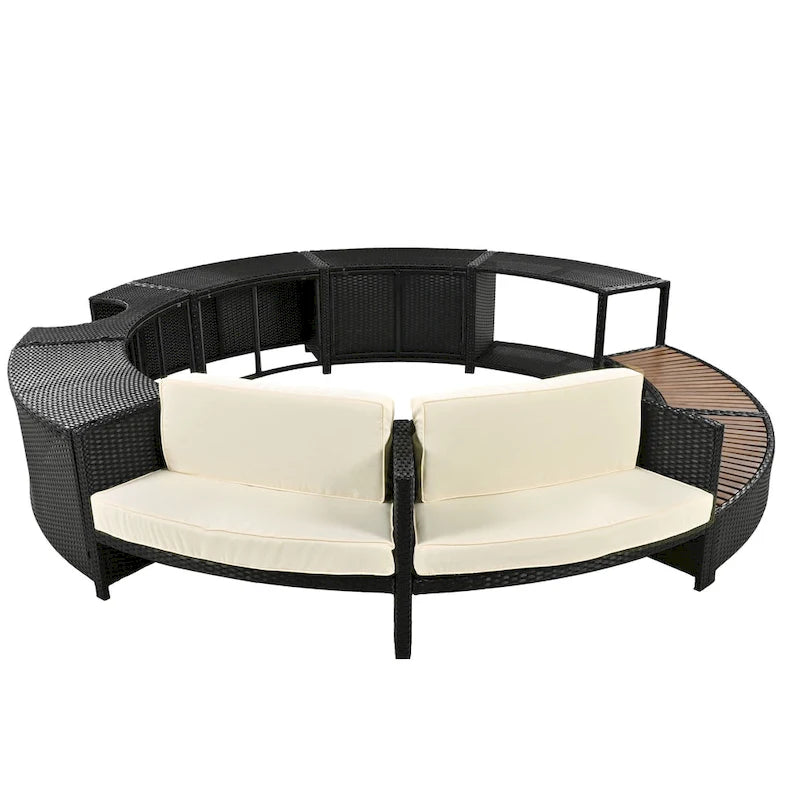 Divano in Rattan per Patio Spa Surround con Spazi Contenitori, Mini Divano e Comodi Cuscini per Patio, Giardino, Beige