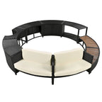 Divano in Rattan per Patio Spa Surround con Spazi Contenitori, Mini Divano e Comodi Cuscini per Patio, Giardino, Beige