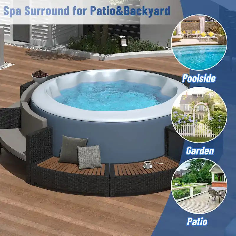 Divano in Rattan per Patio Spa Surround con Spazi Contenitori, Mini Divano e Comodi Cuscini per Patio, Giardino, Beige