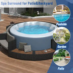 Divano in Rattan per Patio Spa Surround con Spazi Contenitori, Mini Divano e Comodi Cuscini per Patio, Giardino, Beige