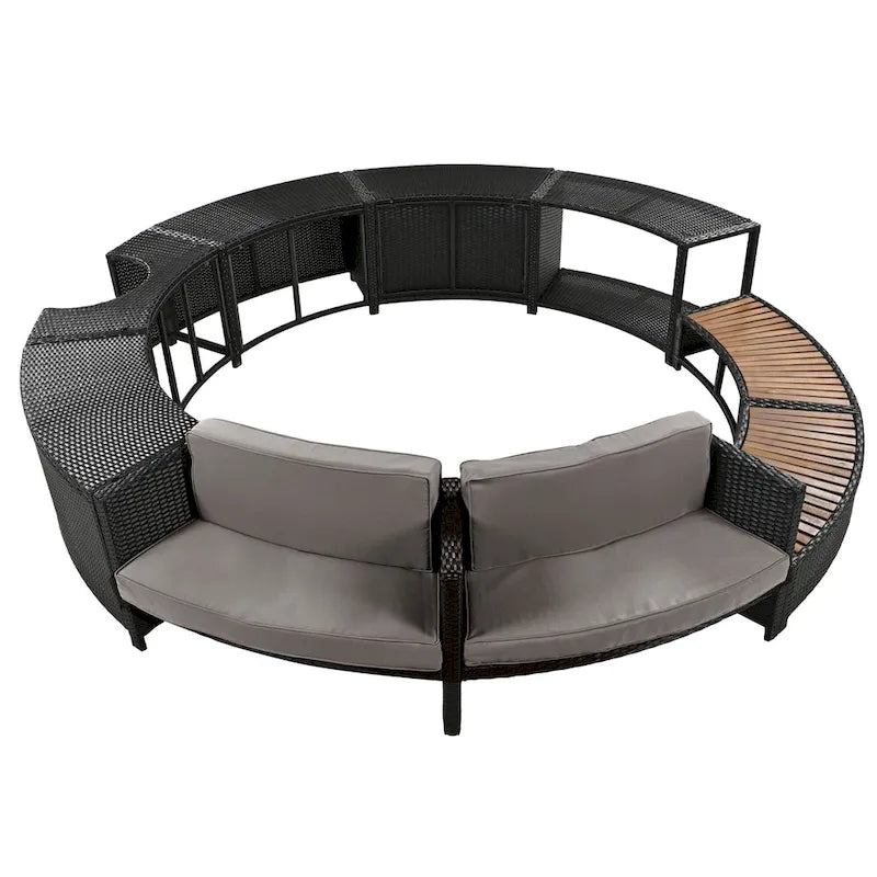 Divano in Rattan per Patio Spa Surround con Spazi Contenitori, Mini Divano e Comodi Cuscini per Patio, Giardino, Beige