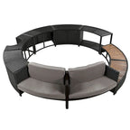 Divano in Rattan per Patio Spa Surround con Spazi Contenitori, Mini Divano e Comodi Cuscini per Patio, Giardino, Beige