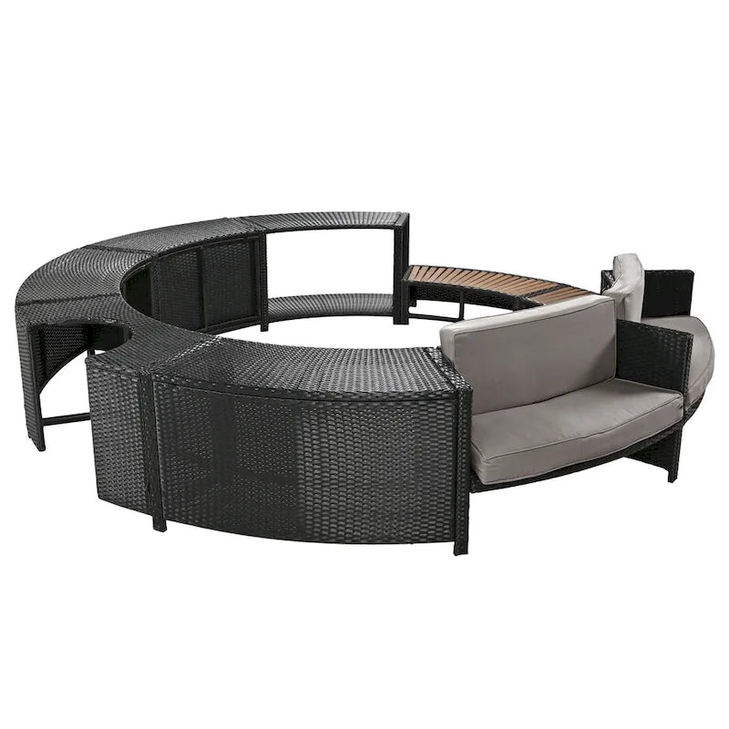 Divano in Rattan per Patio Spa Surround con Spazi Contenitori, Mini Divano e Comodi Cuscini per Patio, Giardino, Beige