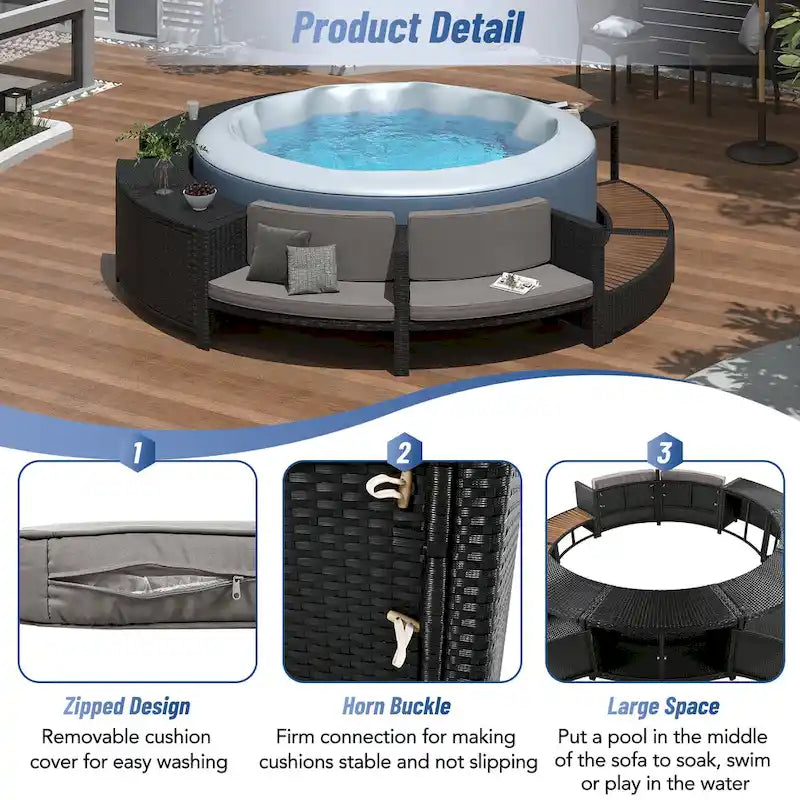 Divano in Rattan per Patio Spa Surround con Spazi Contenitori, Mini Divano e Comodi Cuscini per Patio, Giardino, Beige