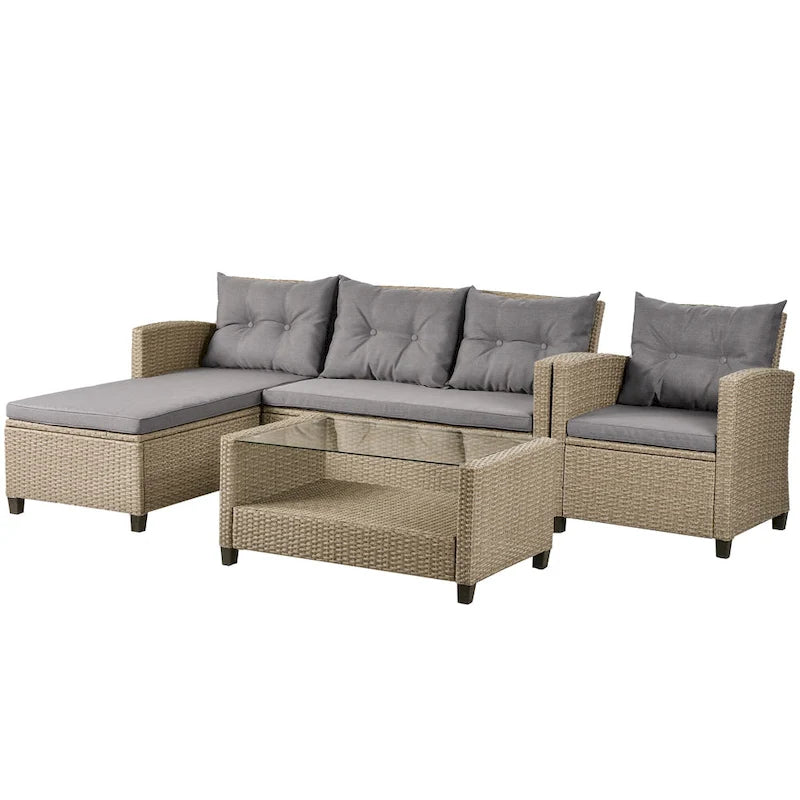 U_STYL4 Set da salotto a 4 pezzi, divano componibile in vimini e rattan con cuscini per sedili