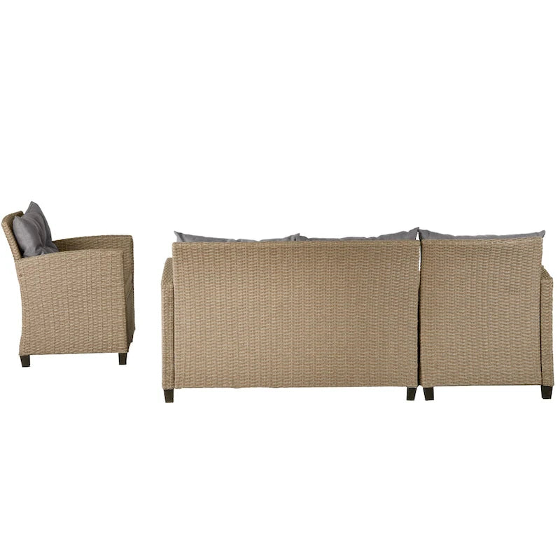 U_STYL4 Set da salotto a 4 pezzi, divano componibile in vimini e rattan con cuscini per sedili