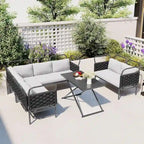 Set di mobili da esterno in corda intrecciata, divano sezionale moderno a 5 pezzi per patio con tavolo in vetro e cuscini