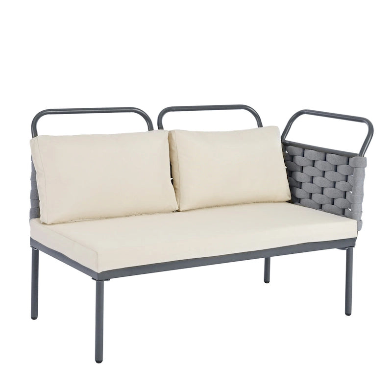 Set di mobili da esterno in corda intrecciata, divano sezionale moderno a 5 pezzi per patio con tavolo in vetro e cuscini