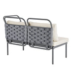 Set di mobili da esterno in corda intrecciata, divano sezionale moderno a 5 pezzi per patio con tavolo in vetro e cuscini