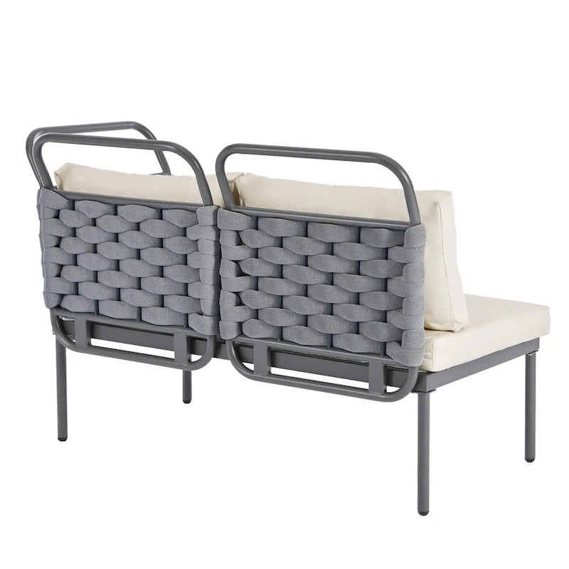 Set di mobili da esterno in corda intrecciata, divano sezionale moderno a 5 pezzi per patio con tavolo in vetro e cuscini