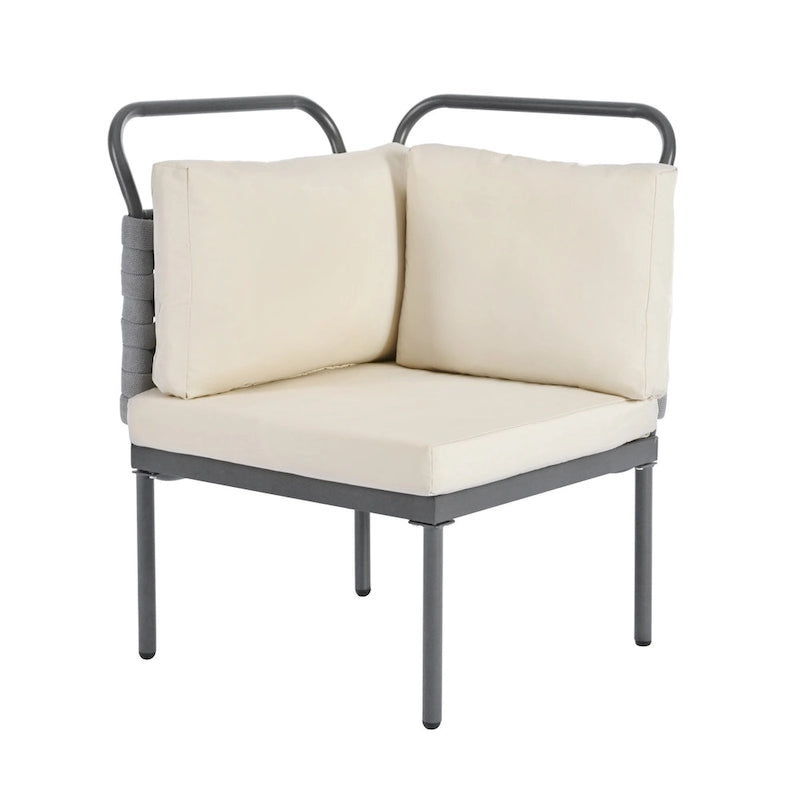 Set di mobili da esterno in corda intrecciata, divano sezionale moderno a 5 pezzi per patio con tavolo in vetro e cuscini